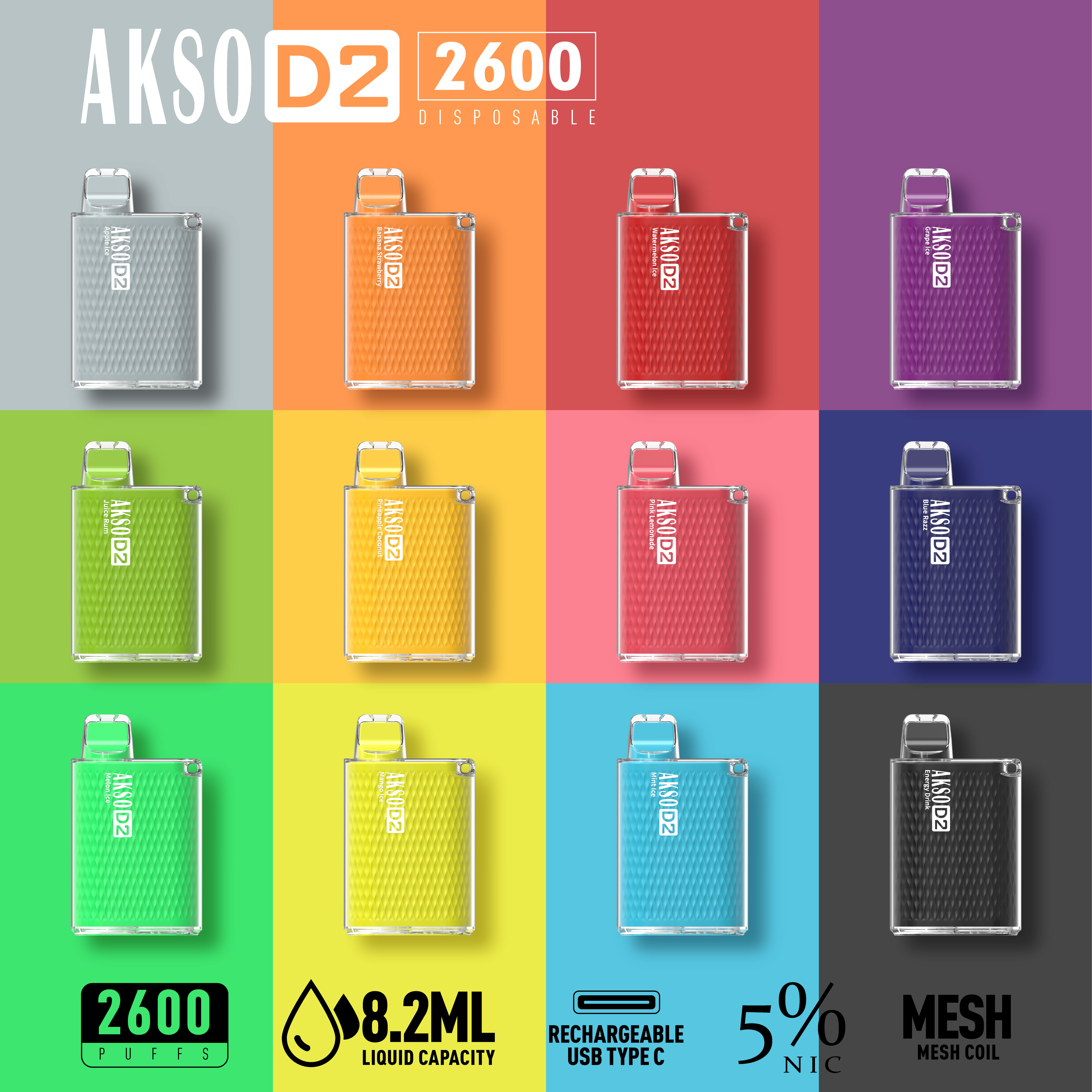 Caja desechable HCigar AKSO D2 Vape 650mAh (recargable) 2600 inhalaciones