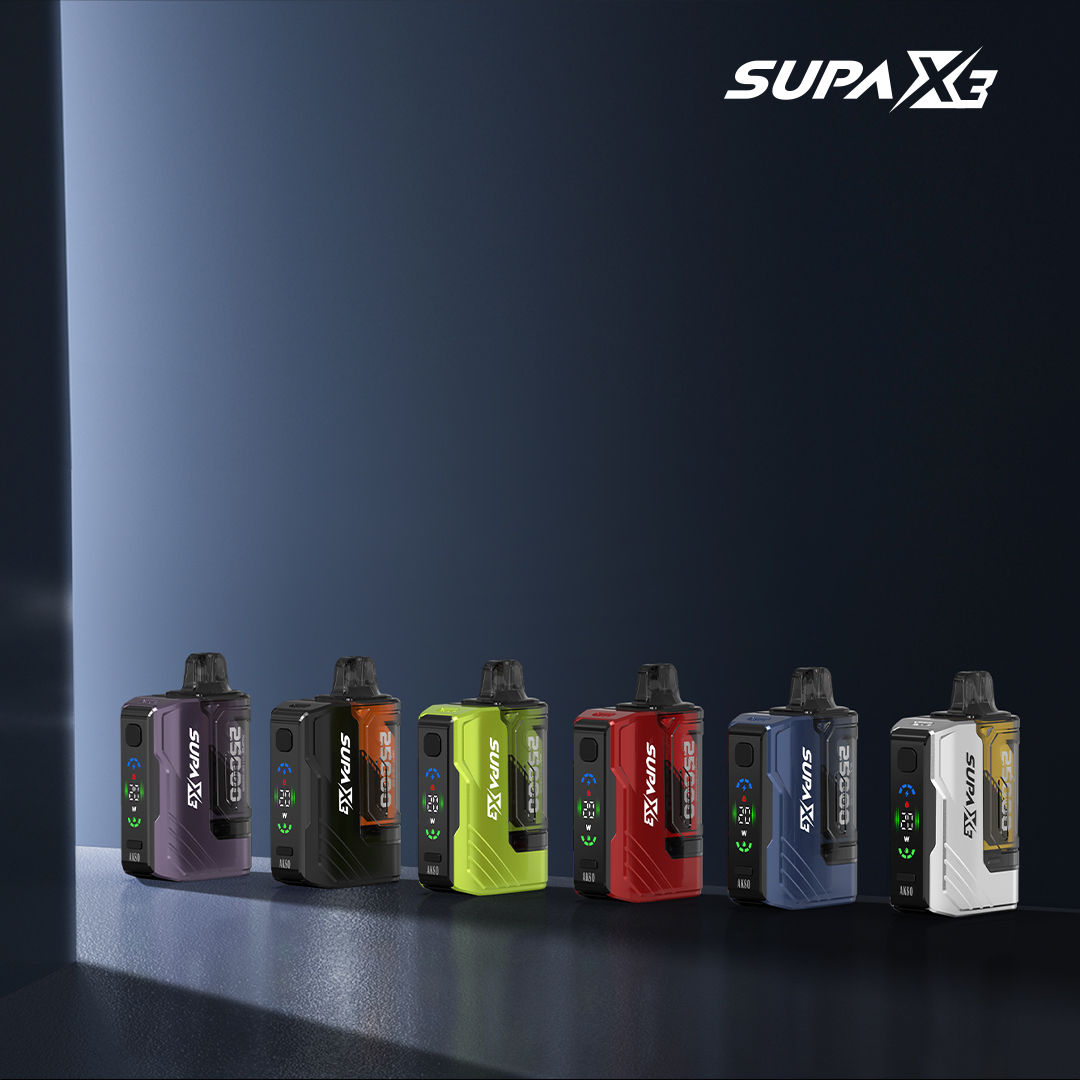 SUPA X3 - Cápsula precargada de 25.000 inhalaciones - Potencia variable - Modo de impulso con un botón - Opción de cápsula recargable