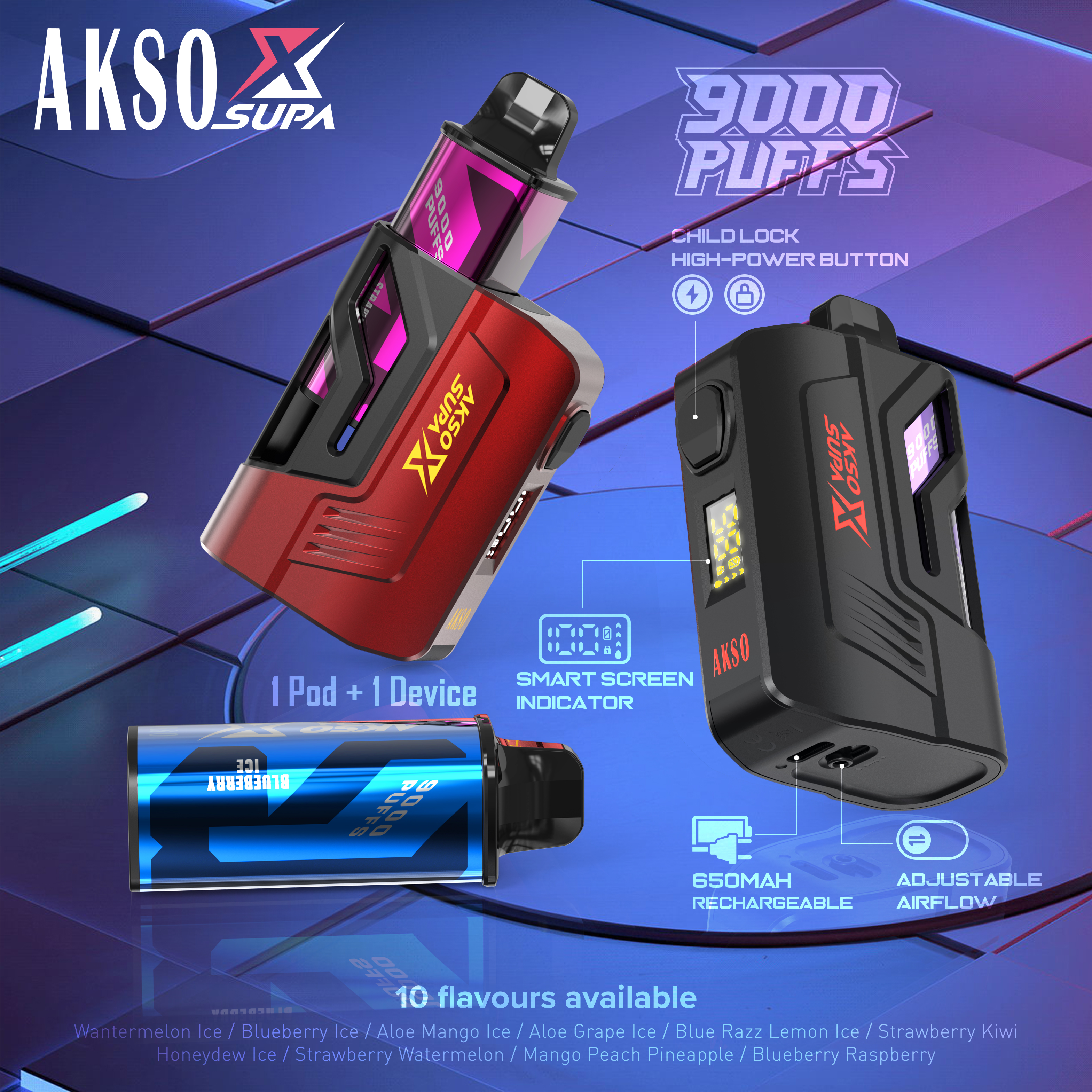 HCigar AKSO SUPA X 650mAh (Recargable) 9000 Puffs 