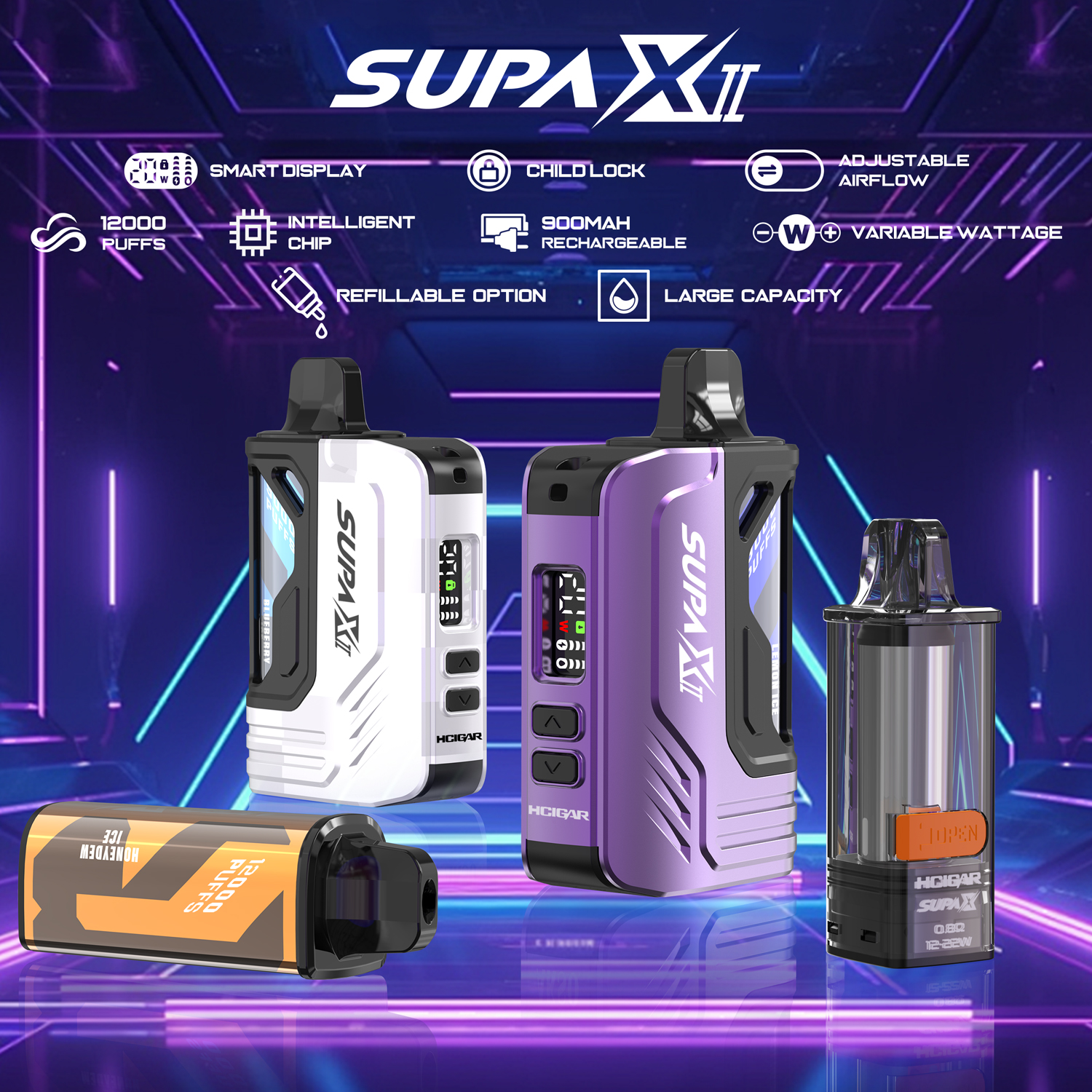 SUPA XII - Pantalla inteligente de potencia variable Recargable Precargado Compatible