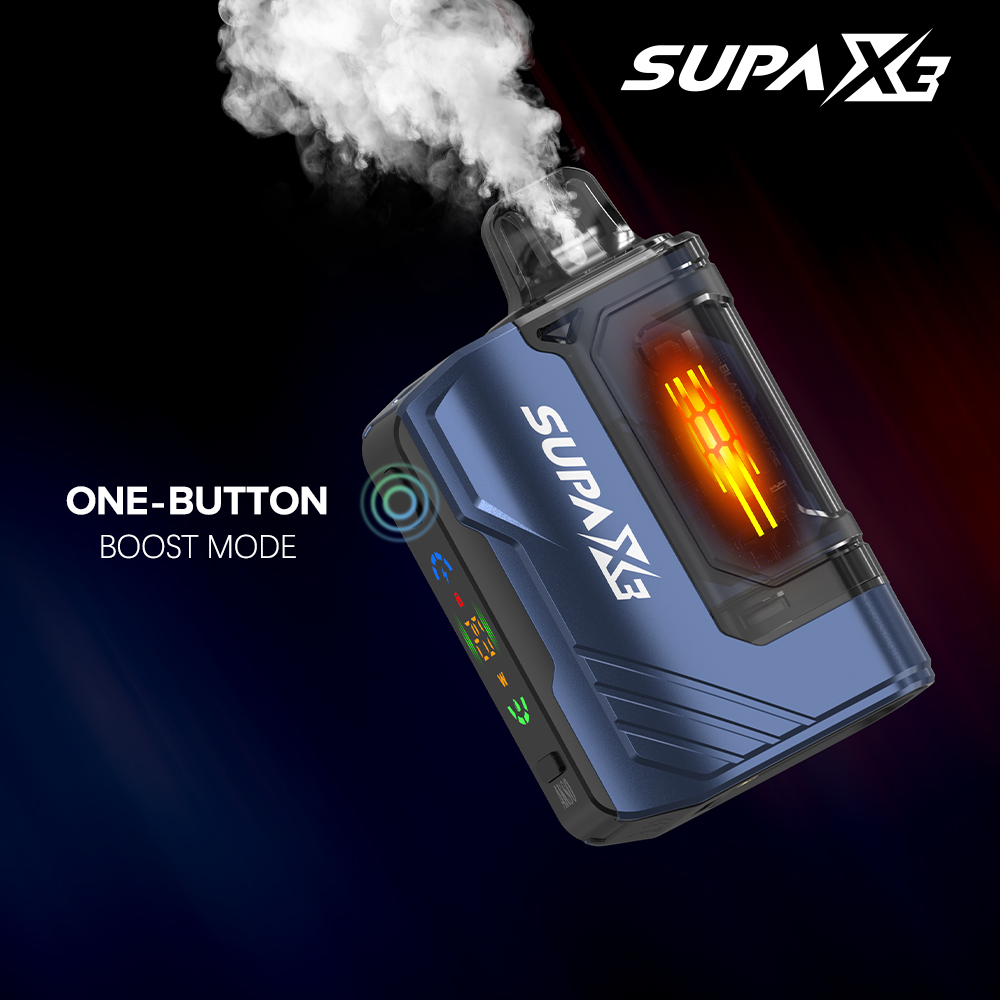 SUPA X3 - Cápsula precargada de 25.000 inhalaciones - Potencia variable - Modo de impulso con un botón - Opción de cápsula recargable